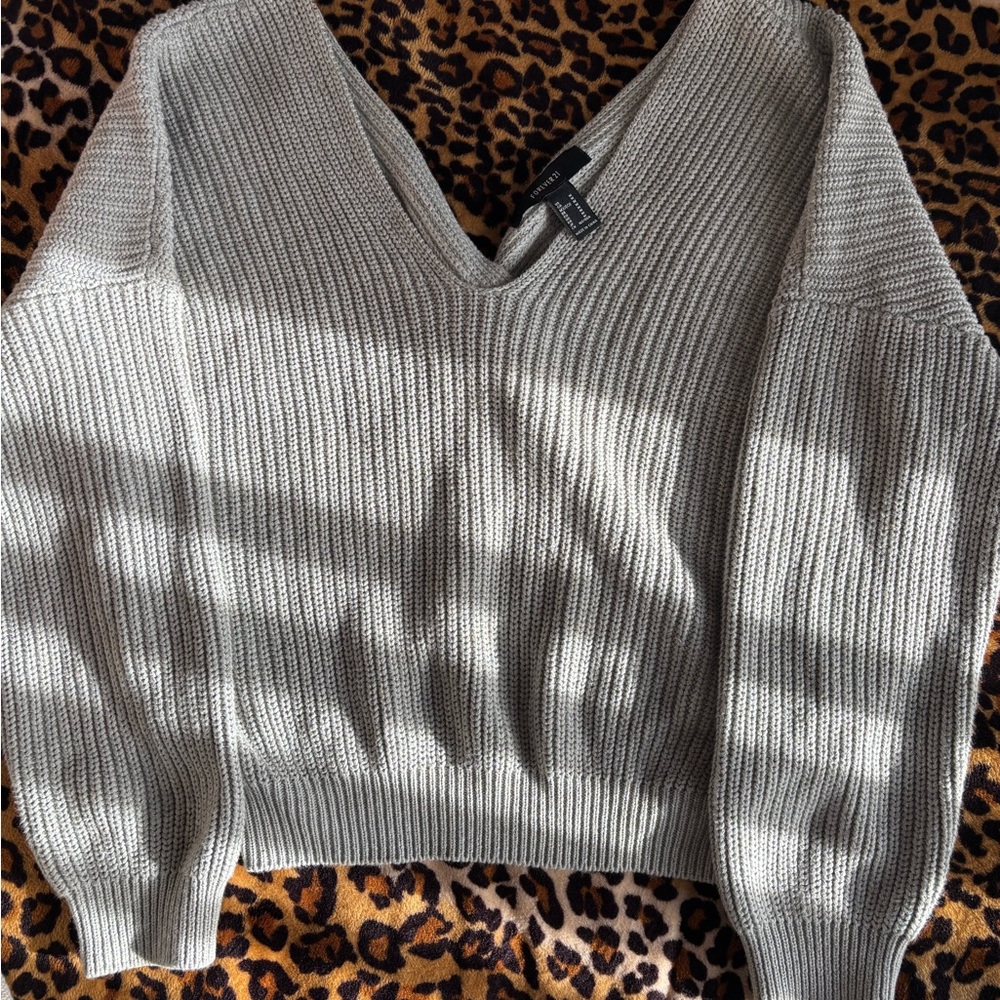 Forever 21 Light Gray V-Neck Sweater
